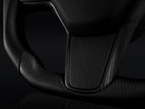 TESLA MODEL 3 / Y BLACK LEATHER FLAT BOTTOM VANTABLACK DRY MATTE CARBON STEERING WHEEL