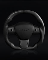 TESLA MODEL 3 / Y BLACK LEATHER FLAT BOTTOM VANTABLACK DRY MATTE CARBON STEERING WHEEL