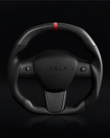 TESLA MODEL 3 / Y BLACK LEATHER FLAT BOTTOM SUPERNOVA DRY CARBON STEERING WHEEL