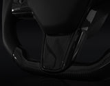 TESLA MODEL 3 / Y BLACK LEATHER FLAT BOTTOM VANTABLACK GLOSS CARBON STEERING WHEEL