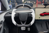 TESLA MODEL 3 HIGHLAND / MODEL Y JUNIPER 2024+ WHITE LEATHER FLAT BOTTOM STORMTROOPER DRY MATTE CARBON STEERING WHEEL