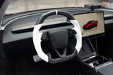 TESLA MODEL 3 HIGHLAND / MODEL Y JUNIPER 2024+ WHITE LEATHER FLAT BOTTOM STORMTROOPER DRY MATTE CARBON STEERING WHEEL
