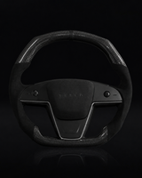 TESLA MODEL S / X / PLAID ALCANTARA FLAT BOTTOM VANTABLACK GLOSS CARBON STEERING WHEEL
