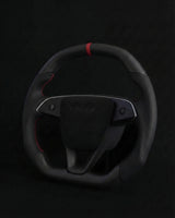 TESLA MODEL 3 HiGHLAND / MODEL Y JUNIPER 2024+ PERFORATED LEATHER FLAT BOTTOM SUPERNOVA DRY MATTE CARBON STEERING WHEEL