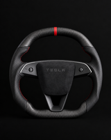 TESLA MODEL Y JUNIPER ALCANTARA FLAT BOTTOM SUPERNOVA GLOSS CARBON STEERING WHEEL