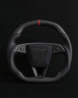 TESLA MODEL 3 HiGHLAND / MODEL Y JUNIPER 2024+ PERFORATED LEATHER FLAT BOTTOM SUPERNOVA DRY MATTE CARBON STEERING WHEEL