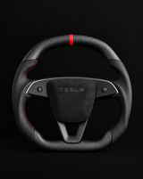 TESLA MODEL Y JUNIPER PERFORATED LEATHER FLAT BOTTOM SUPERNOVA DRY MATTE CARBON STEERING WHEEL