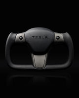 TESLA MODEL 3 / Y BLACK LEATHER DRY CARBON PLAID STYLE YOKE STEERING WHEEL