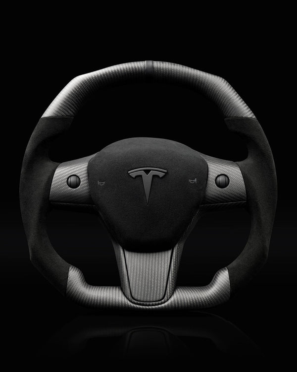 TESLA MODEL 3 / Y ALCANTARA FLAT BOTTOM VANTABLACK DRY CARBON STEERING WHEEL