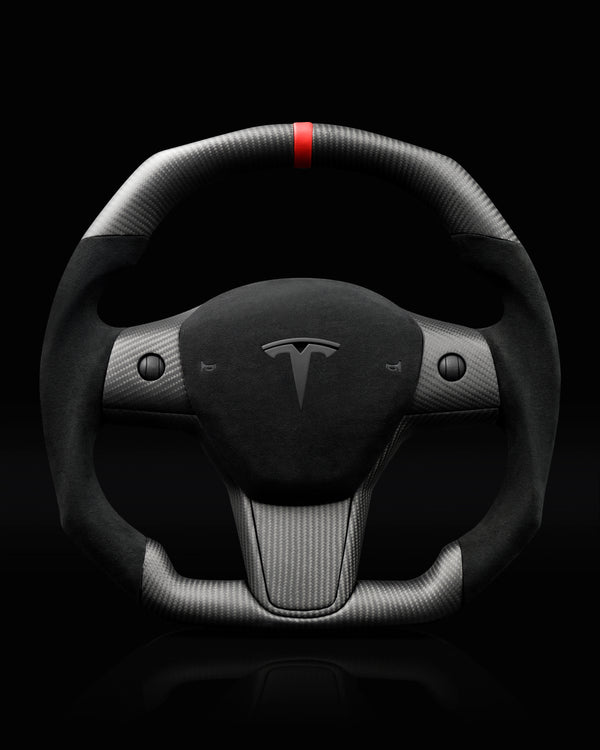 TESLA MODEL Y ALCANTARA FLAT BOTTOM SUPERNOVA DRY CARBON STEERING WHEEL