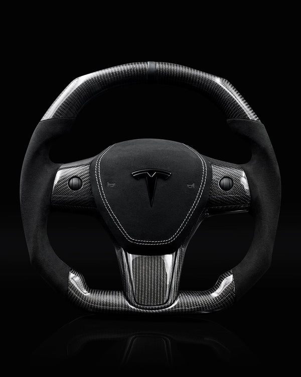 TESLA MODEL 3 / Y ALCANTARA FLAT BOTTOM VANTABLACK GLOSS CARBON STEERING WHEEL