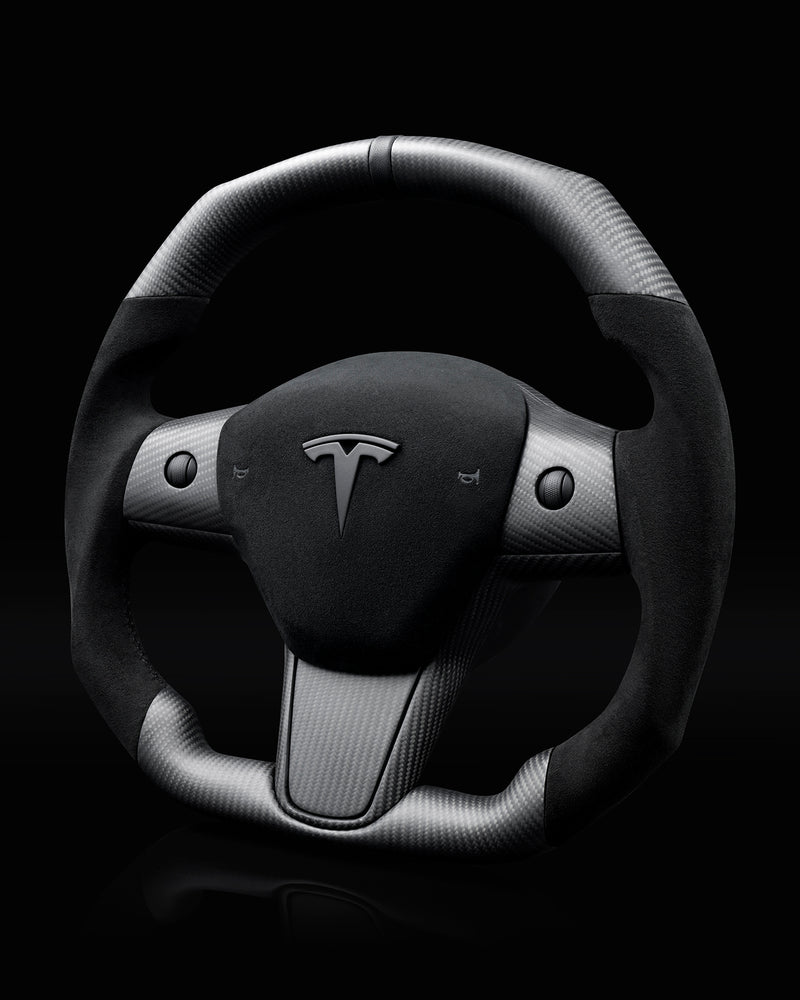 TESLA MODEL 3 / Y ALCANTARA FLAT BOTTOM VANTABLACK DRY CARBON STEERING WHEEL