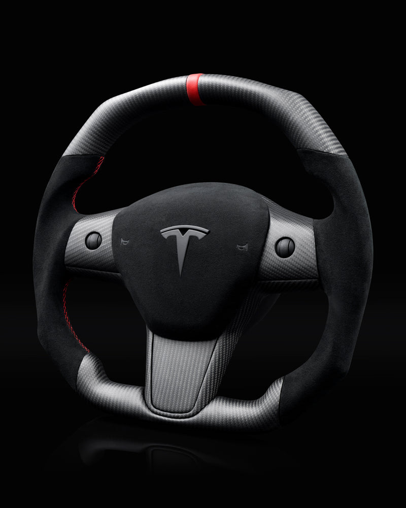 TESLA MODEL 3 / Y ALCANTARA FLAT BOTTOM SUPERNOVA DRY CARBON STEERING WHEEL