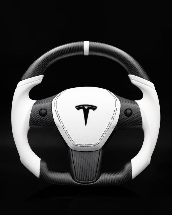 TESLA MODEL 3 / Y PCH WHITE LEATHER DRY CARBON STEERING WHEEL