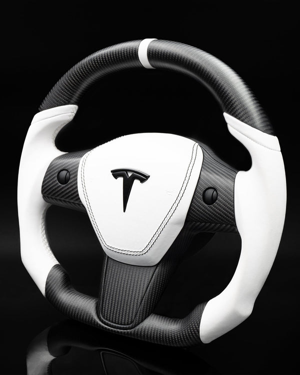 TESLA MODEL 3 / Y PCH WHITE LEATHER DRY CARBON STEERING WHEEL