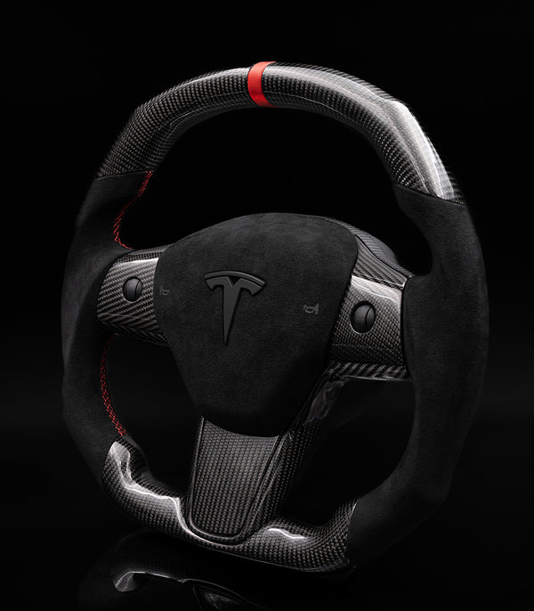 TESLA MODEL 3 / Y ALCANTARA FLAT BOTTOM SUPERNOVA GLOSS CARBON STEERING WHEEL